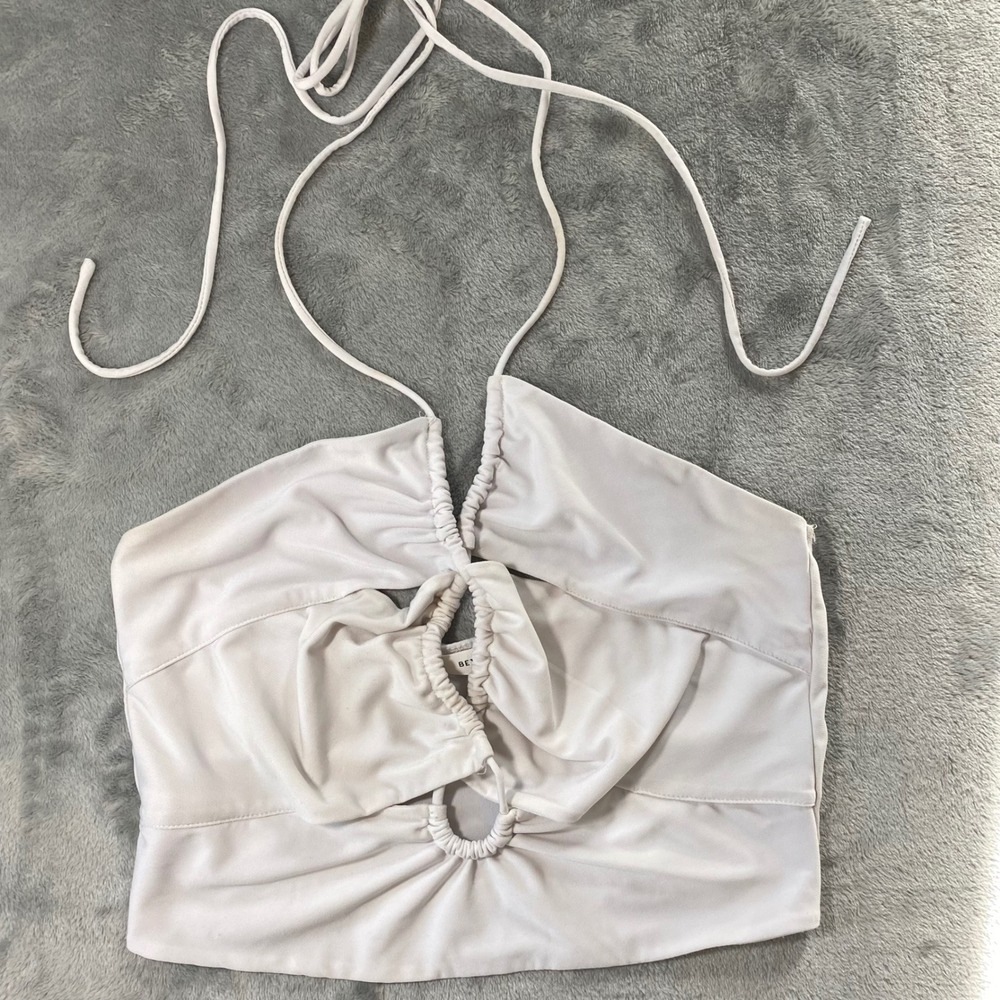 Better Be Halter‎ Crop Top Women Medium White Ruched Keyhole Summer Y2K Festival
